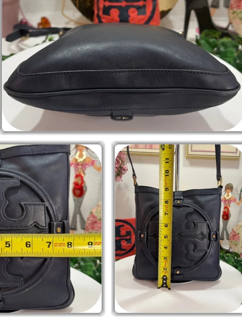 ALLURING TORY BURCH BLUE LEATHER FLEMMING LARGE T LOGO CROSSBODY BAG!